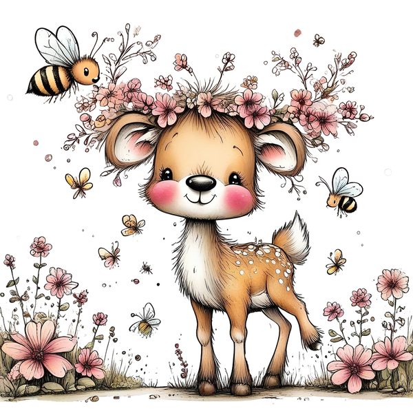 45 Whimsical Deer Clipart | Watercolor Sketch Style | Commercial Use — image 7