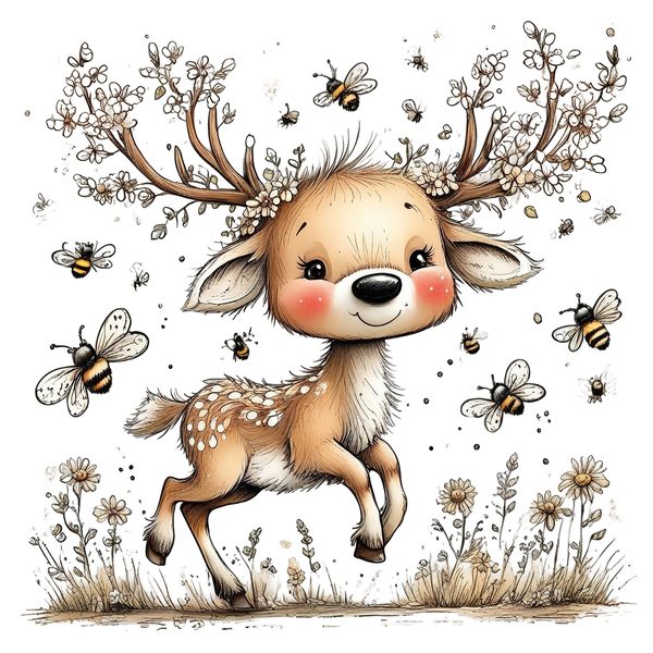 45 Whimsical Deer Clipart | Watercolor Sketch Style | Commercial Use — image 8