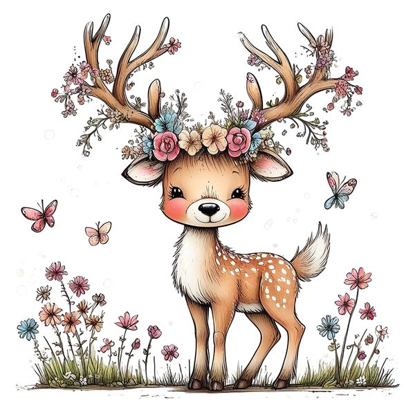 45 Whimsical Deer Clipart | Watercolor Sketch Style | Commercial Use — image 17