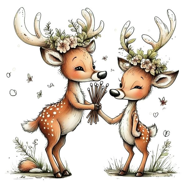 45 Whimsical Deer Clipart | Watercolor Sketch Style | Commercial Use — image 27