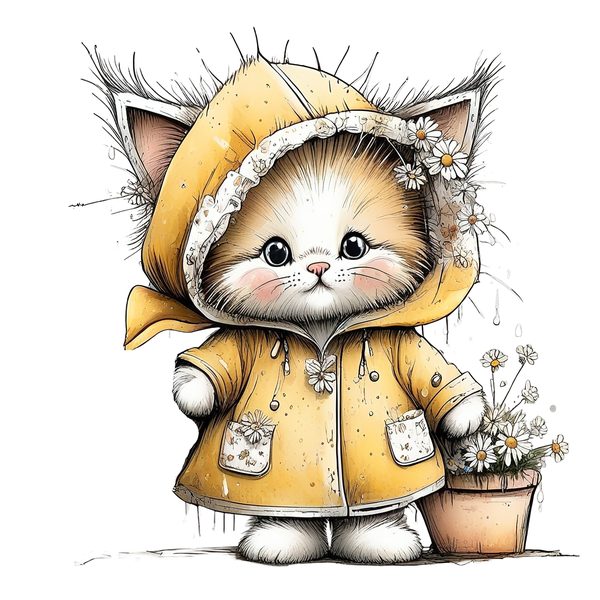 45 Whimsical Kittens Clipart | Watercolor Sketch Style | Commercial Use — image 1
