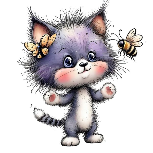 45 Whimsical Kittens Clipart | Watercolor Sketch Style | Commercial Use — image 13