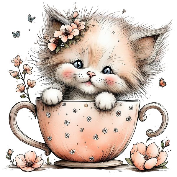 45 Whimsical Kittens Clipart | Watercolor Sketch Style | Commercial Use — image 19