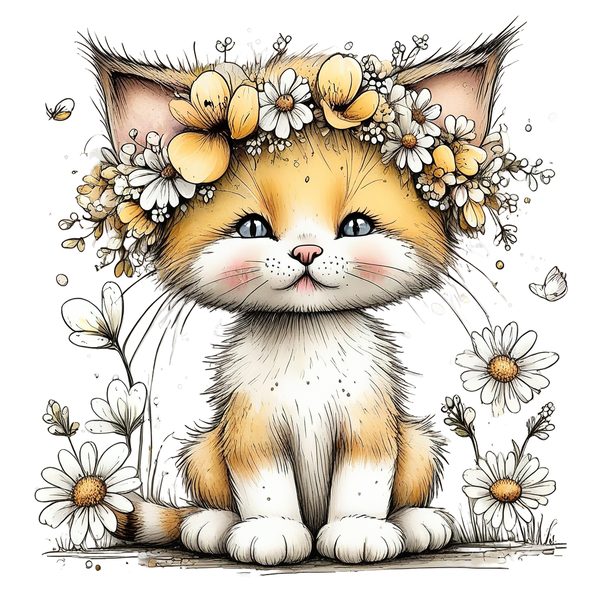 45 Whimsical Kittens Clipart | Watercolor Sketch Style | Commercial Use — image 22