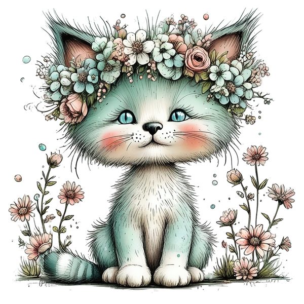 45 Whimsical Kittens Clipart | Watercolor Sketch Style | Commercial Use — image 23