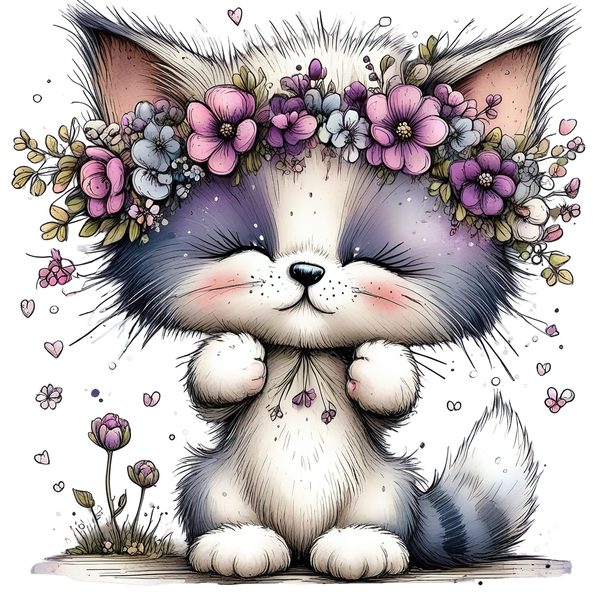 45 Whimsical Kittens Clipart | Watercolor Sketch Style | Commercial Use — image 27