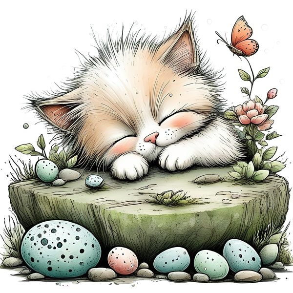 45 Whimsical Kittens Clipart | Watercolor Sketch Style | Commercial Use — image 37
