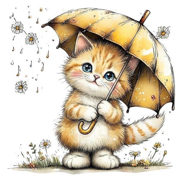 45 Whimsical Kittens Clipart | Watercolor Sketch Style | Commercial Use — image 41