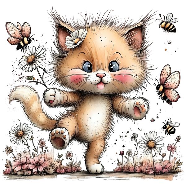 45 Whimsical Kittens Clipart | Watercolor Sketch Style | Commercial Use — image 45