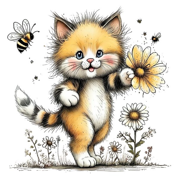 45 Whimsical Kittens Clipart | Watercolor Sketch Style | Commercial Use — image 46