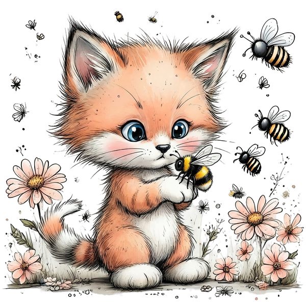 45 Whimsical Kittens Clipart | Watercolor Sketch Style | Commercial Use — image 47