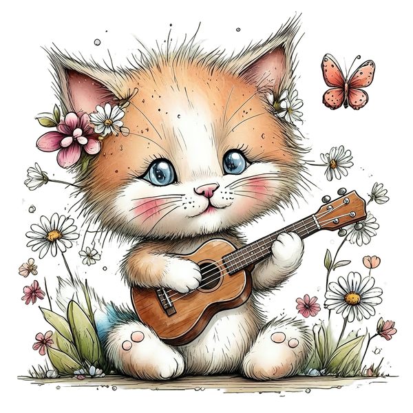 45 Whimsical Kittens Clipart | Watercolor Sketch Style | Commercial Use — image 49