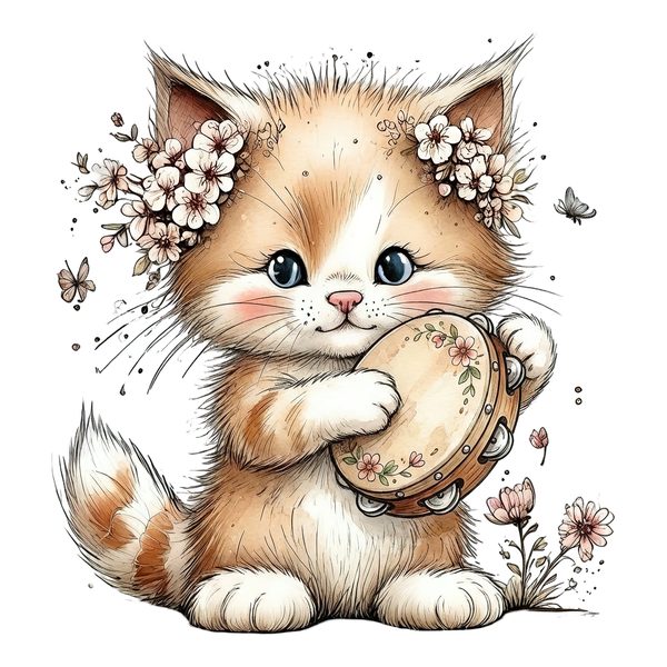 45 Whimsical Kittens Clipart | Watercolor Sketch Style | Commercial Use — image 51