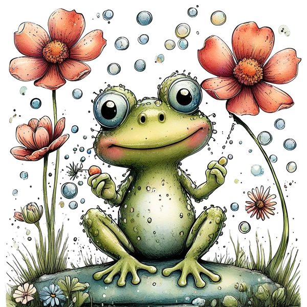 45 Whimsical Frog Clipart | Watercolor Sketch Style | Commercial Use — image 7
