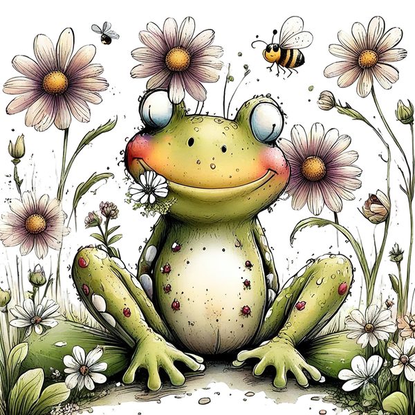 45 Whimsical Frog Clipart | Watercolor Sketch Style | Commercial Use — image 15