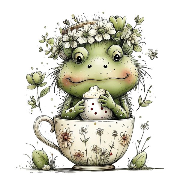 45 Whimsical Frog Clipart | Watercolor Sketch Style | Commercial Use — image 18