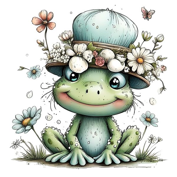 45 Whimsical Frog Clipart | Watercolor Sketch Style | Commercial Use — image 25