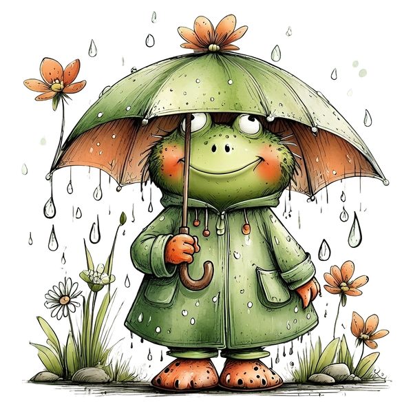 45 Whimsical Frog Clipart | Watercolor Sketch Style | Commercial Use — image 40