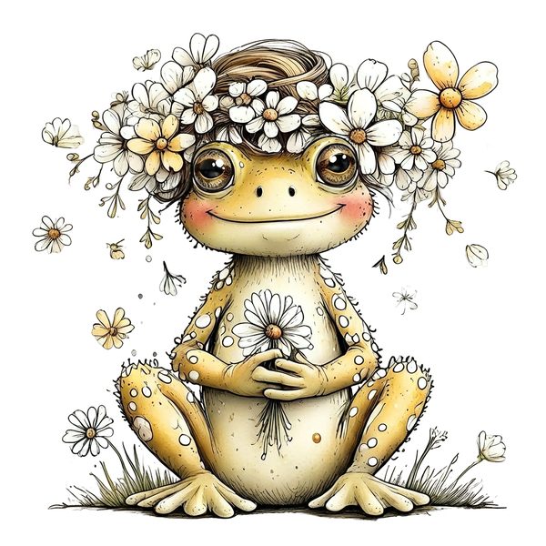 45 Whimsical Frog Clipart | Watercolor Sketch Style | Commercial Use — image 45