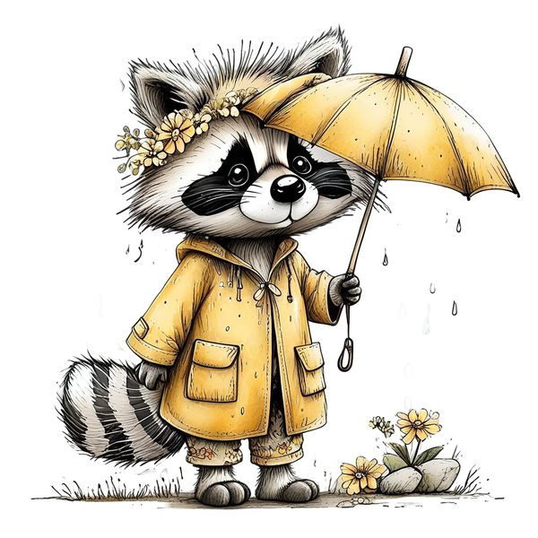 45 Whimsical Raccoon Clipart Bundle | Watercolor Sketch Style | Commercial Use — image 3