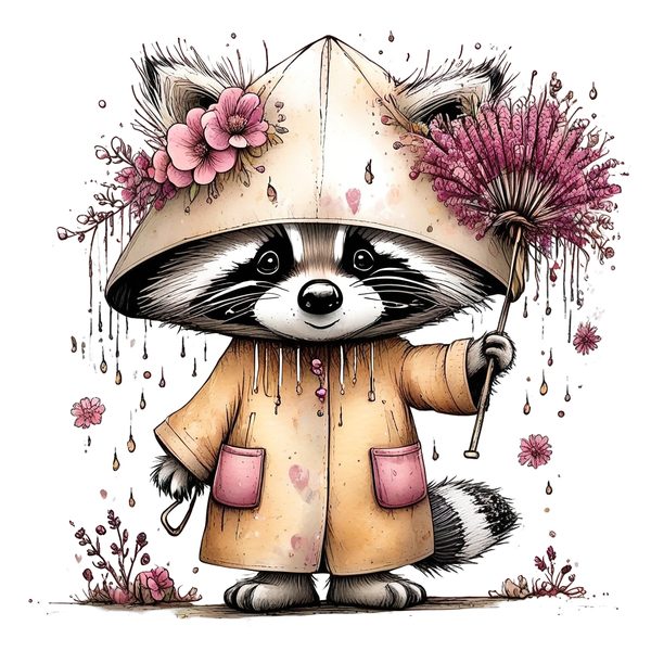 45 Whimsical Raccoon Clipart Bundle | Watercolor Sketch Style | Commercial Use — image 4