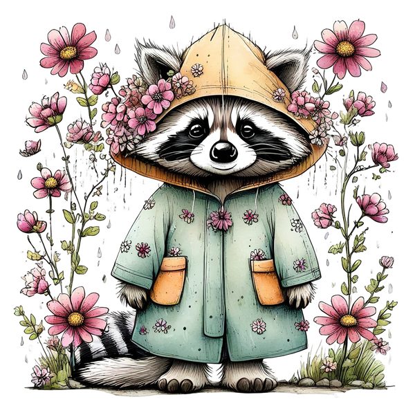 45 Whimsical Raccoon Clipart Bundle | Watercolor Sketch Style | Commercial Use — image 5