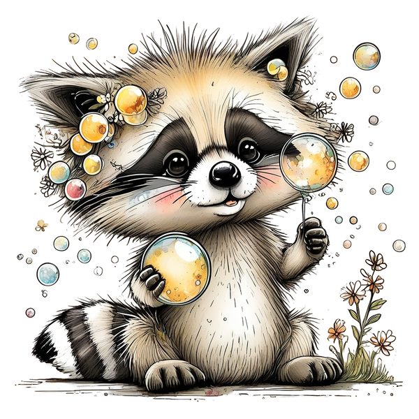 45 Whimsical Raccoon Clipart Bundle | Watercolor Sketch Style | Commercial Use — image 10
