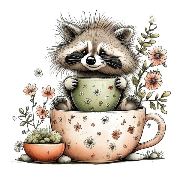 45 Whimsical Raccoon Clipart Bundle | Watercolor Sketch Style | Commercial Use — image 21