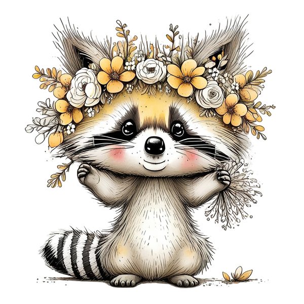 45 Whimsical Raccoon Clipart Bundle | Watercolor Sketch Style | Commercial Use — image 24