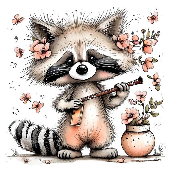 45 Whimsical Raccoon Clipart Bundle | Watercolor Sketch Style | Commercial Use — image 42