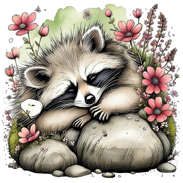45 Whimsical Raccoon Clipart Bundle | Watercolor Sketch Style | Commercial Use — image 47