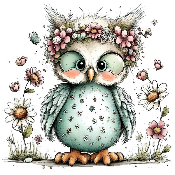 45 Whimsical Owls Clipart Bundle | Watercolor Sketch Style | Commercial Use — image 33