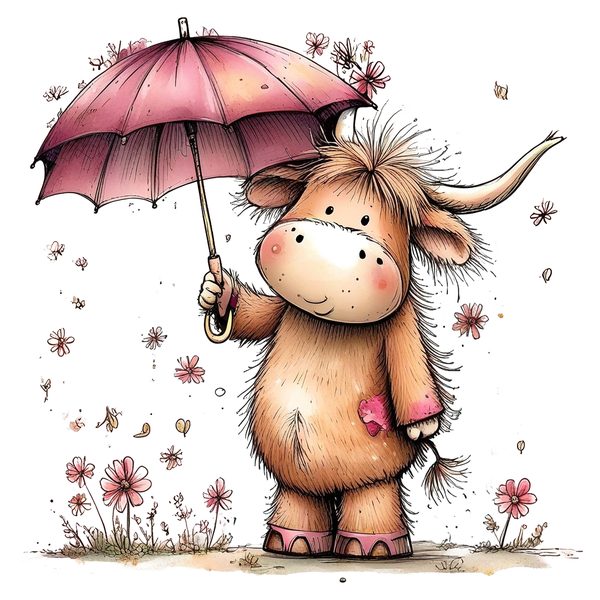 45 Whimsical Highland Cow Clipart Bundle | Watercolor Sketch Style | Commercial Use — image 1