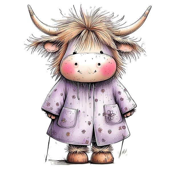 45 Whimsical Highland Cow Clipart Bundle | Watercolor Sketch Style | Commercial Use — image 2