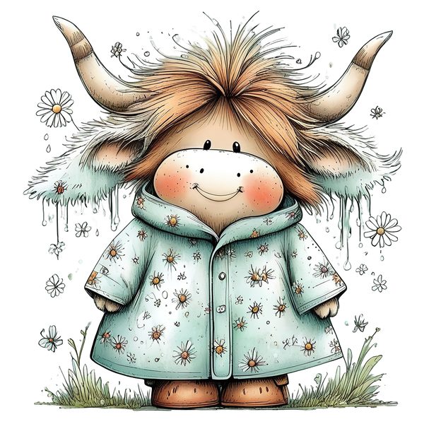 45 Whimsical Highland Cow Clipart Bundle | Watercolor Sketch Style | Commercial Use — image 3