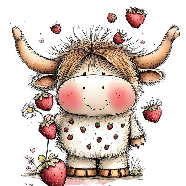 45 Whimsical Highland Cow Clipart Bundle | Watercolor Sketch Style | Commercial Use — image 6