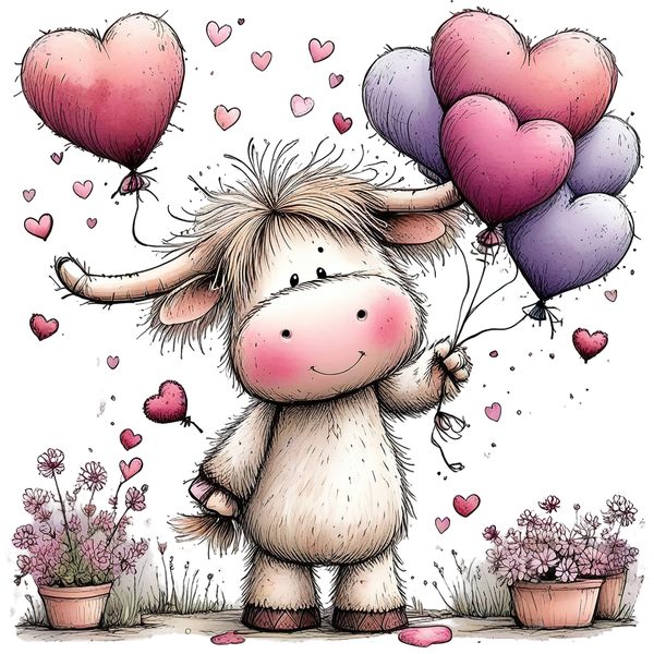 45 Whimsical Highland Cow Clipart Bundle | Watercolor Sketch Style | Commercial Use — image 7