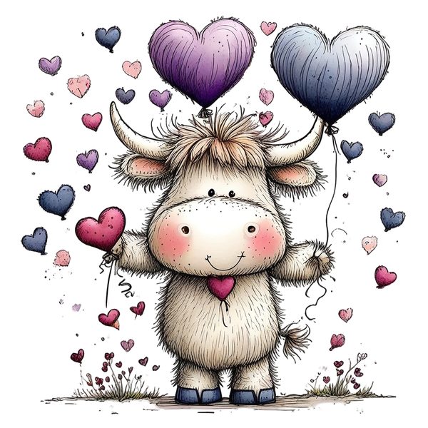 45 Whimsical Highland Cow Clipart Bundle | Watercolor Sketch Style | Commercial Use — image 8