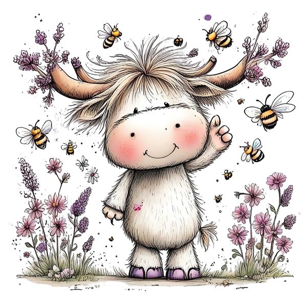 45 Whimsical Highland Cow Clipart Bundle | Watercolor Sketch Style | Commercial Use — image 9