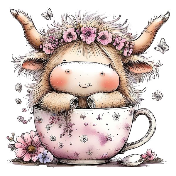 45 Whimsical Highland Cow Clipart Bundle | Watercolor Sketch Style | Commercial Use — image 10