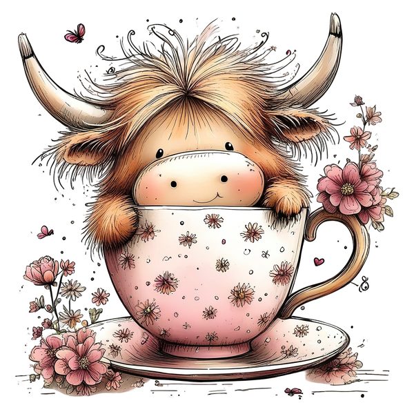 45 Whimsical Highland Cow Clipart Bundle | Watercolor Sketch Style | Commercial Use — image 12