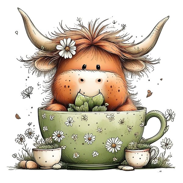 45 Whimsical Highland Cow Clipart Bundle | Watercolor Sketch Style | Commercial Use — image 13