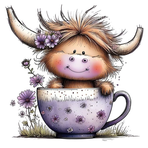 45 Whimsical Highland Cow Clipart Bundle | Watercolor Sketch Style | Commercial Use — image 14
