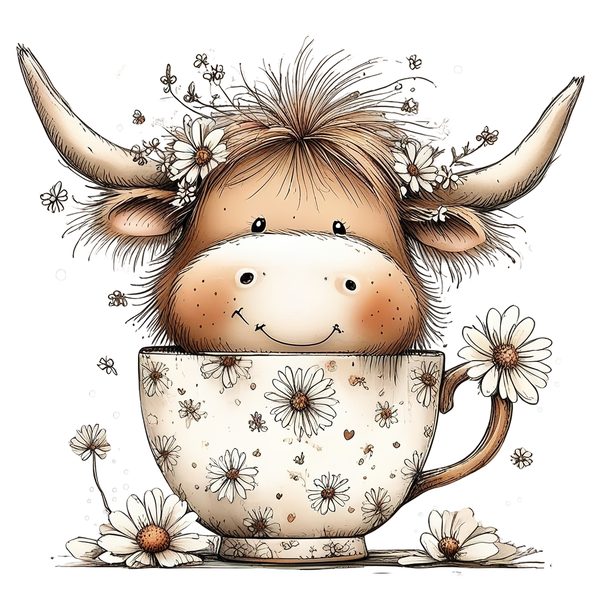 45 Whimsical Highland Cow Clipart Bundle | Watercolor Sketch Style | Commercial Use — image 15