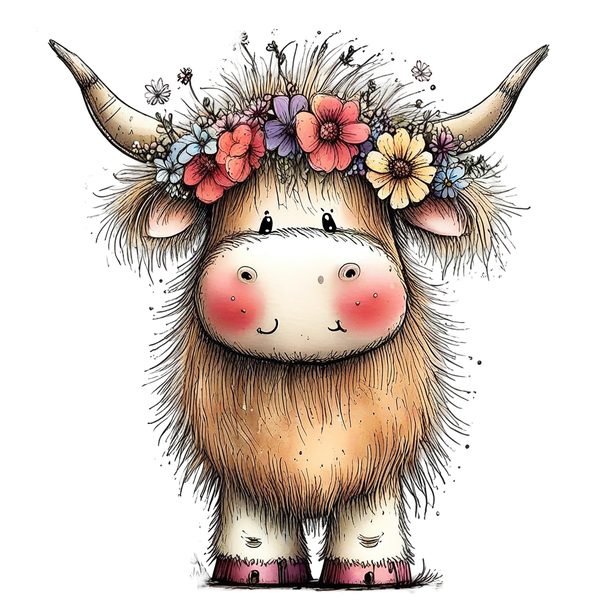 45 Whimsical Highland Cow Clipart Bundle | Watercolor Sketch Style | Commercial Use — image 17