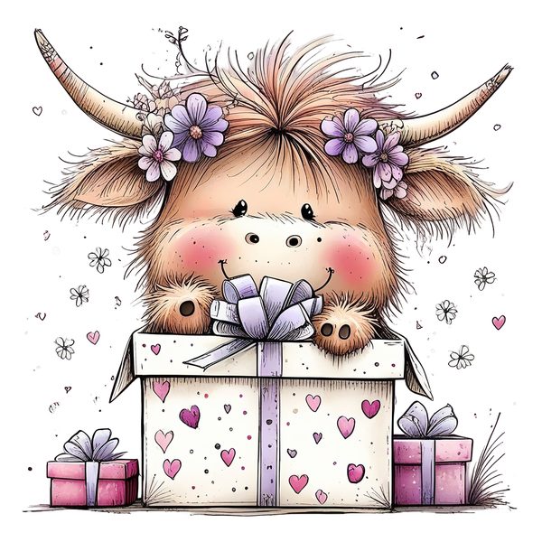 45 Whimsical Highland Cow Clipart Bundle | Watercolor Sketch Style | Commercial Use — image 20