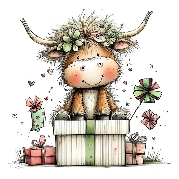 45 Whimsical Highland Cow Clipart Bundle | Watercolor Sketch Style | Commercial Use — image 21