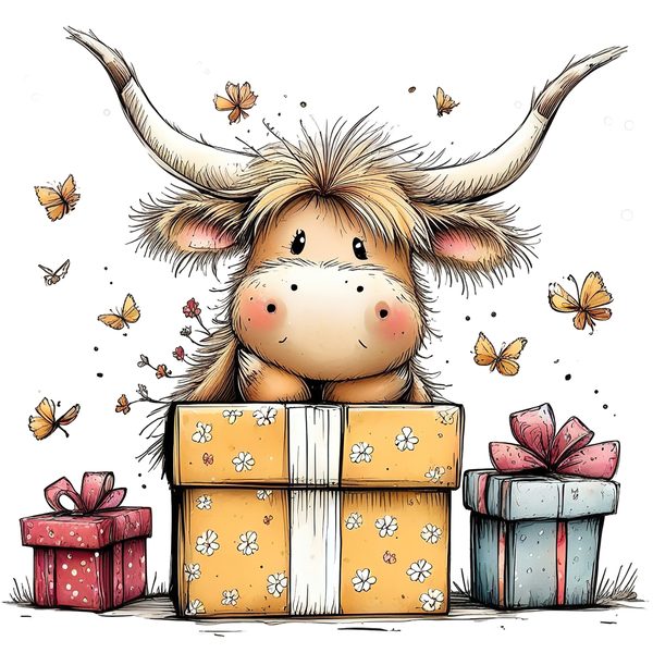 45 Whimsical Highland Cow Clipart Bundle | Watercolor Sketch Style | Commercial Use — image 22