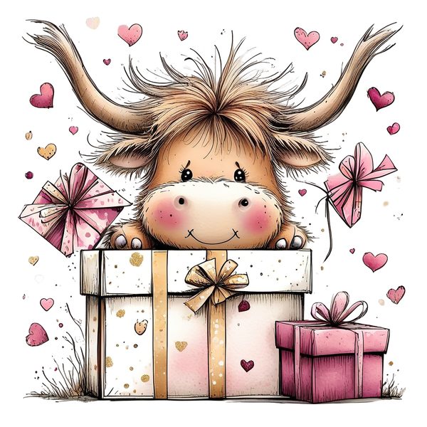 45 Whimsical Highland Cow Clipart Bundle | Watercolor Sketch Style | Commercial Use — image 23