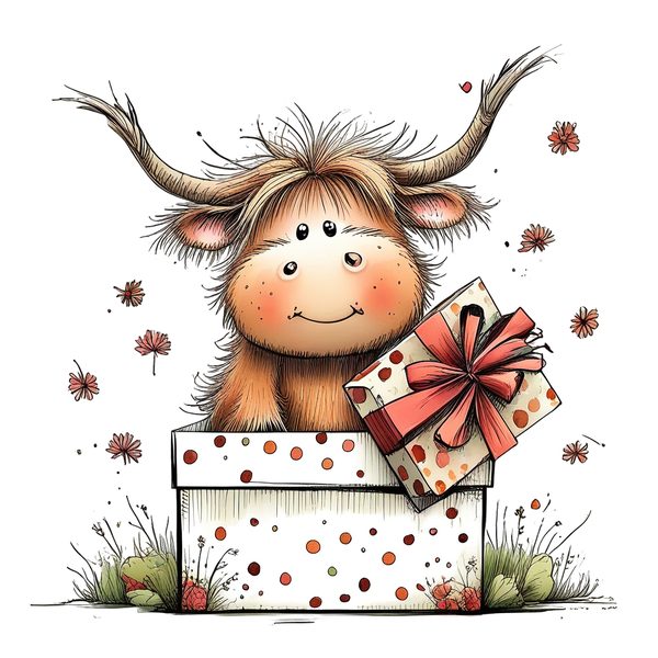 45 Whimsical Highland Cow Clipart Bundle | Watercolor Sketch Style | Commercial Use — image 24